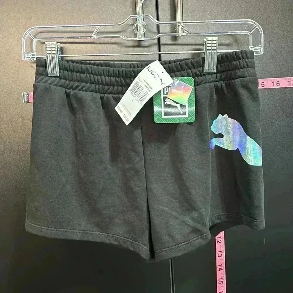 Puma Holographic Puma Logo shorts, elastic waist, black cotton/poly